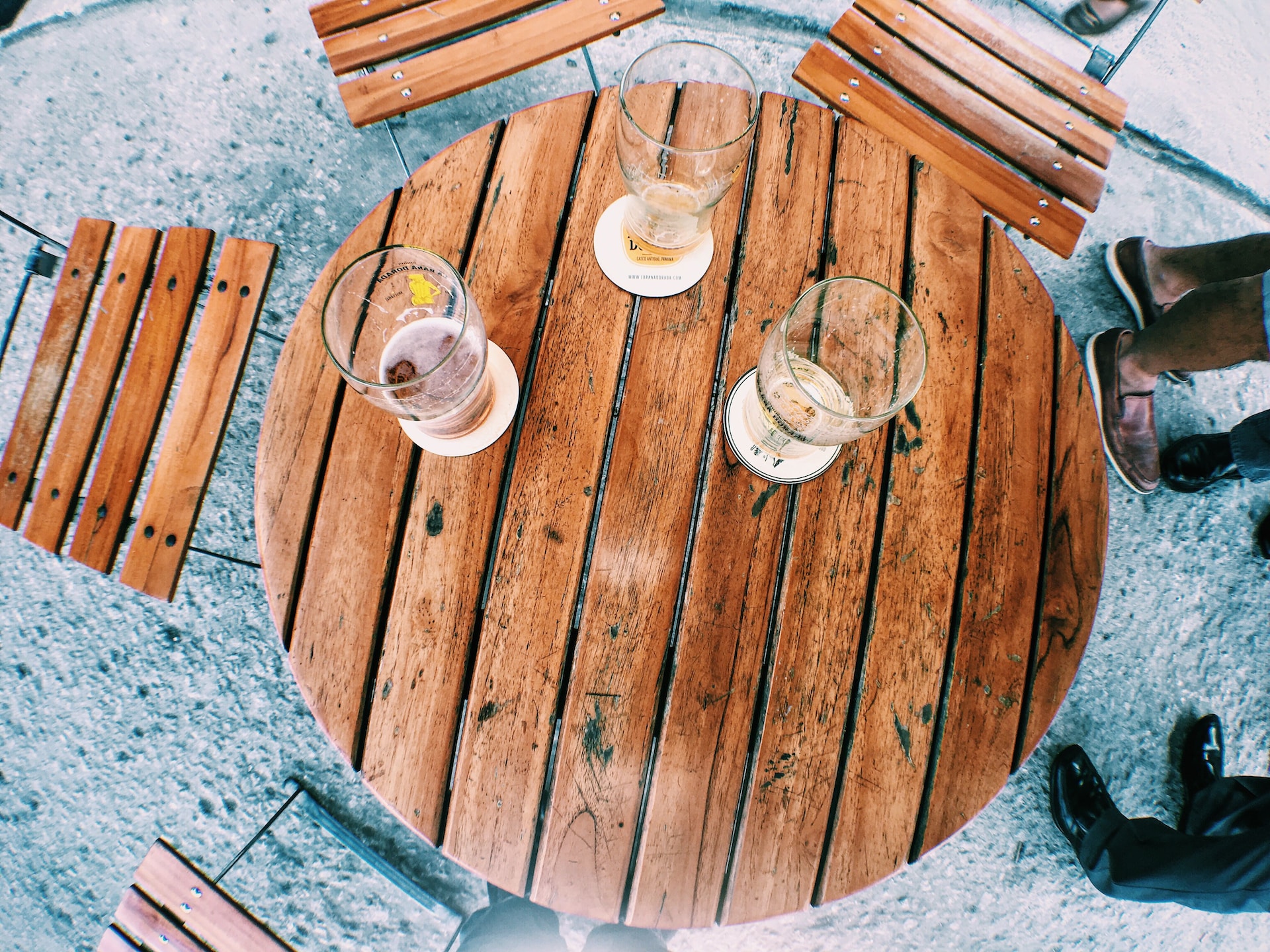 table with three beers at restaurant