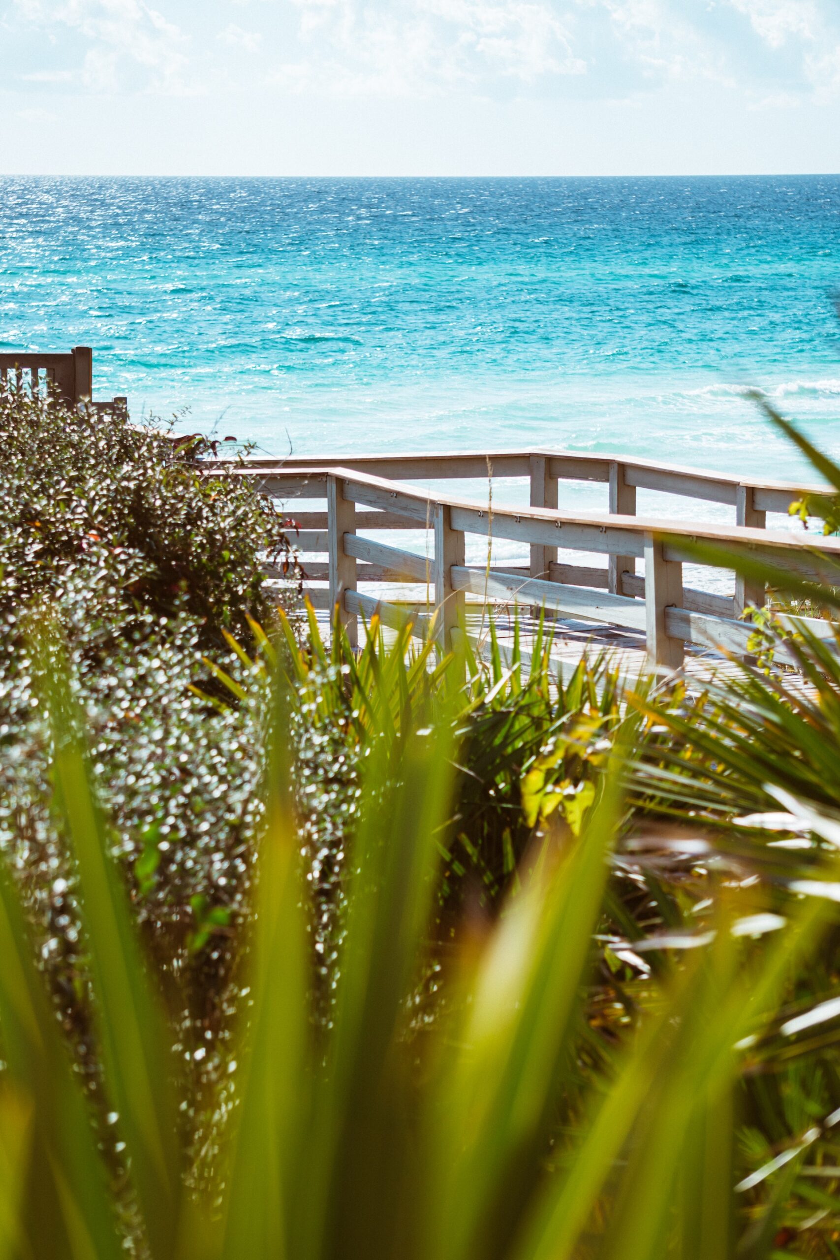 beach in santa rosa with greenery in front and stairs